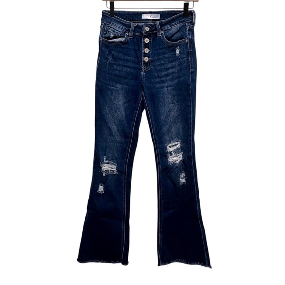 KANCAN High Rise Button Fly Distressed Dark Wash Jeans Size 7/27 - Picture 1 of 10